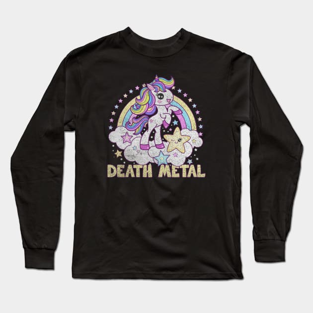 Death Metal - Unicorn Pony - Distressed Long Sleeve T-Shirt by Barn Shirt USA